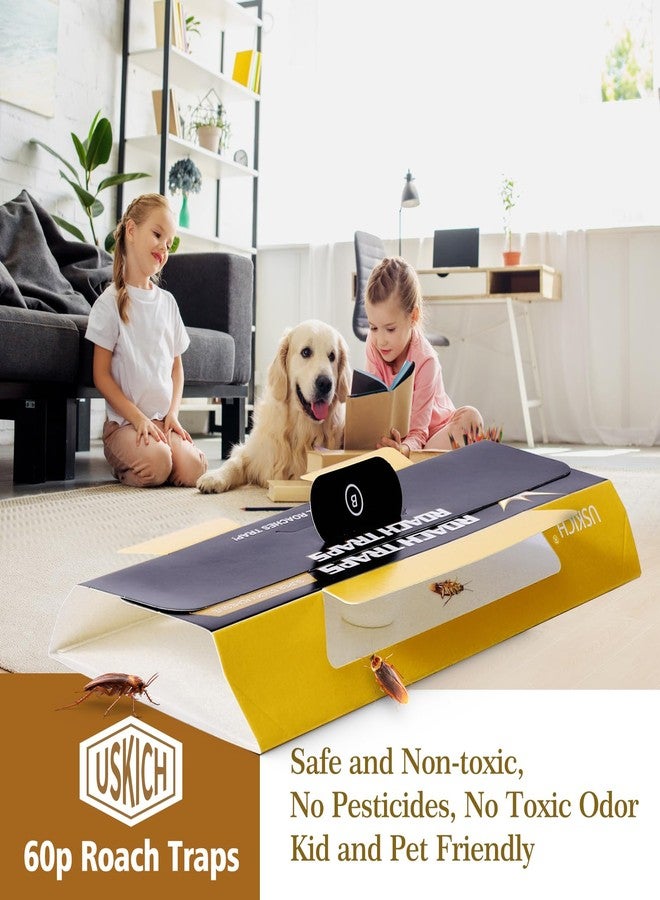 USKICH 60 Pack Roach Traps,Roach Killer Indoor Infestation,Cockroach Killer Indoor Home,Glue Roach Traps,Roach Motel,Child & Pet Friendly - Image 4